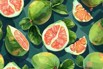 Trendy pink and green guava-inspired pattern