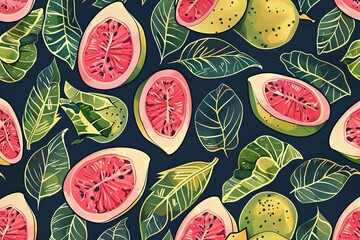 Trendy pink and green guava-inspired pattern