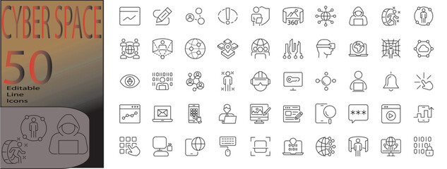 cyber space line editable icon set. Editable stroke. Vector illustration   © Ningrum