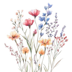 Watercolor flower arrangement isolated on transparent background