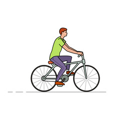 Fototapeta premium Man, boy, cyclist riding a bike. Active healthy lifestyle. Cartoon character. Vector illustration isolated on white.