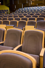 Obraz premium A visually appealing Empty Auditorium Seating arrangement showcasing Modern Chairs for events