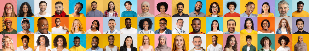 Poster a vibrant collage features a variety of individuals from different backgrounds smiling and showcasin