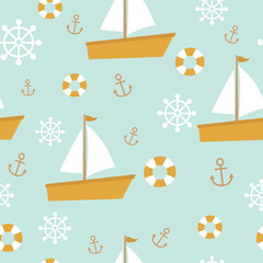 Seamless pattern with sailboat. Vector illustration. It can be used for wallpapers, wrapping, cards, patterns for clothes and other.