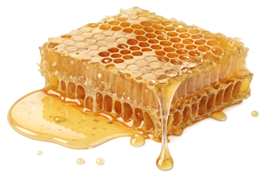 Natural honeycomb dripping with golden sweetness, showcasing the intricate hexagonal structure and rich, viscous liquid, perfect for culinary delights and healthy indulgence Generative AI