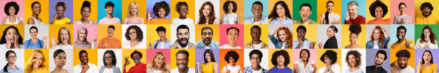 Featuring a vibrant collection of diverse faces, this collage highlights a joyful expression of connection among multiethnic individuals in a bright, isolated background.
