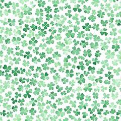Watercolor shamrock pattern, various green shades on white