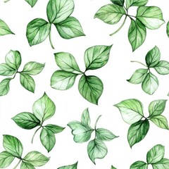 Watercolor green leaves seamless pattern