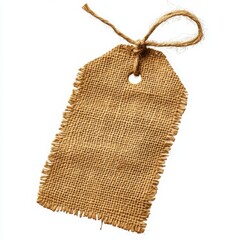Burlap tag with string detail on white background