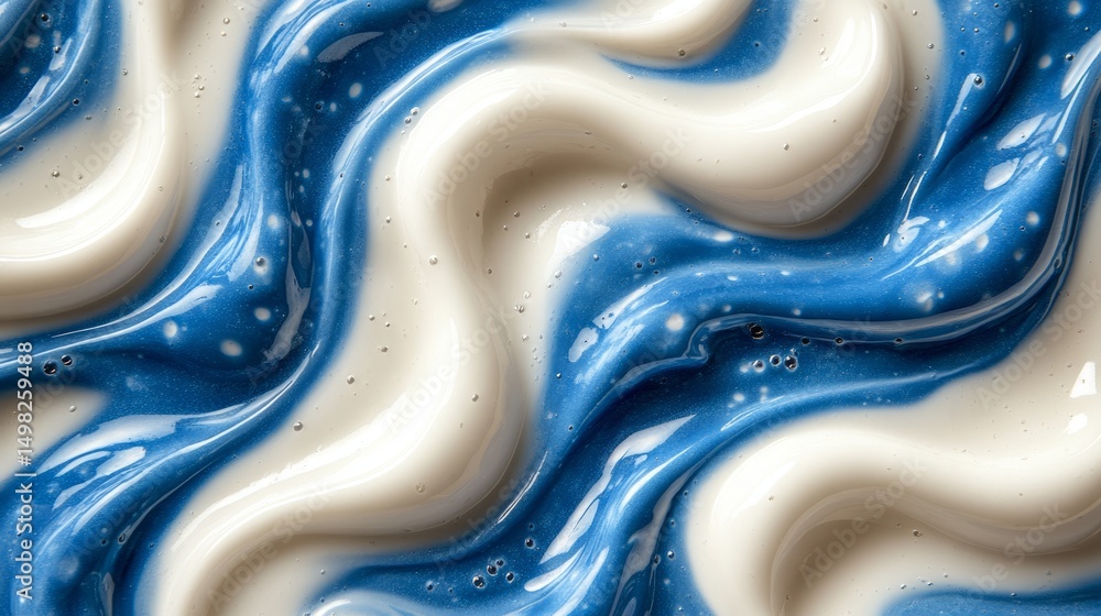 Poster abstract swirl design with blue and white wavy patterns and small white dots resembling a starry nig
