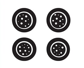 Four identical circular pies with speckled toppings