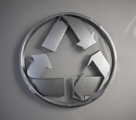Close-up of a single recycling symbol made of metal ,  reduce,  globe