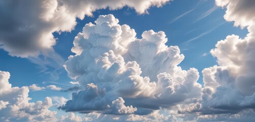Aged paper, vibrant blue sky, fluffy white clouds, sunlit glow ,  nature, vintage,  sun