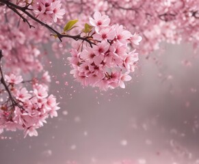 Abstract pink sakura petals gently falling against a softly blurred background of more blossoms ,  soft focus,  falling,  background