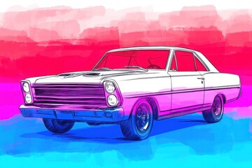 水彩画風 クラシックカーイラストレーション