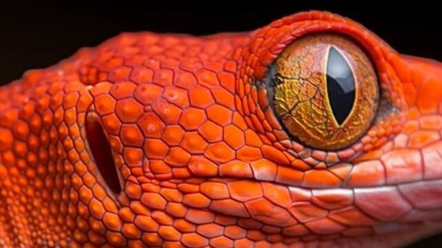 Close-Up on Red Lizard Eye: Intricate Scales and Captivating Gaze, Exploring the Beauty of Reptilian Features and Exotic Pets, Perfect for Wildlife Documentaries and Educational Content