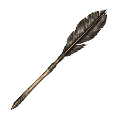 A Feathered Arrow with Bird Plumage Textu Isolated on Transparent Background