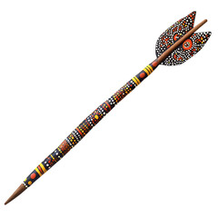 A Wooden Arrow with Aboriginal Dot Art Australian O Isolated on Transparent Background