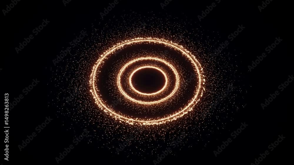 Poster glowing abstract circular pattern with luminous particles on black background