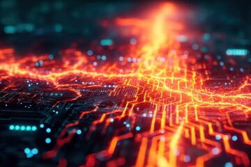 Obraz premium 発光する回路基板の抽象的な表現
