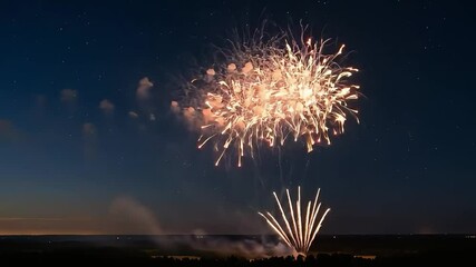 A Vibrant Display of Colorful Fireworks Illuminating the Night Sky, a Concept for a Grand Celebration, a National Holiday, or a New Year's Eve Festivity. - Powered by Adobe