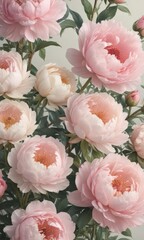 Delicate watercolor peonies & roses, vintage aesthetic  , flowers, cream, floral