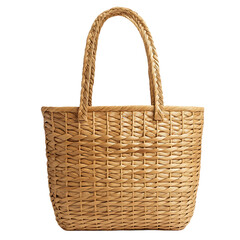 Chic Straw Tote Bag with Delicate Woven Finish Isolated on Transparent Background