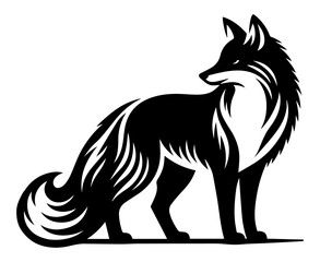 Black and white silhouette of a fox on a white background. Vector graphics. EPS.