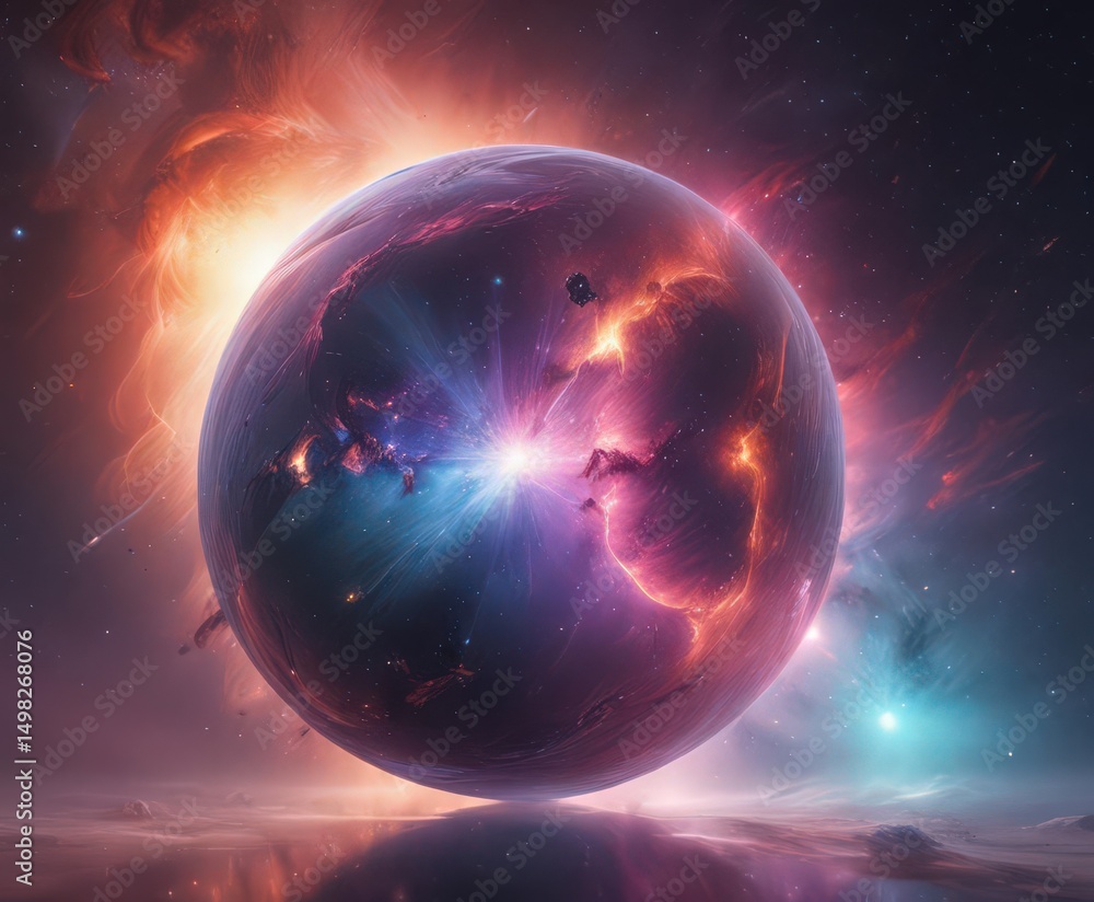 Wall mural ethereal orb radiates cosmic light within nebula, cloud, luminous