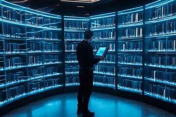 Android exploring library of coded memories the multiverse digital shelves stretching infinitely