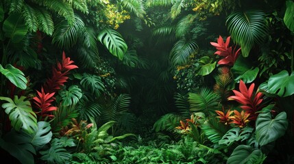 Fototapeta premium Lush Tropical Paradise: A Vibrant Jungle Scene