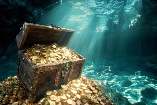 An ancient pirate treasure chest. Generative AI