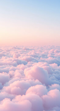 Fototapeta Aerial view of soft pastel clouds at sunset sky background wallpaper aesthetic dreamy pink and blue sky view abstract texture 9:16