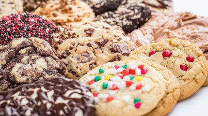 Variety of colorful cookies displayed on a surface for a festive dessert presentation
