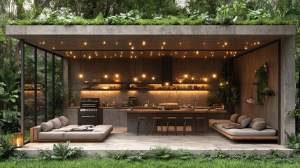 Luxury Outdoor Kitchen Oasis: A Serene Escape in Nature