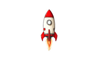 Retro Rocket Launching into Space with Fiery Flames