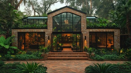 Brick Greenhouse Home: Tropical Oasis