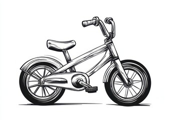 モノクロの子供用自転車イラストレーション