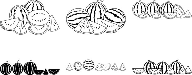 Summer watermelon illustration black and white clipart
