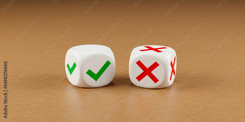 Poster navigating choices the duality of decision making represented by a yes and no dice bathed in on tran