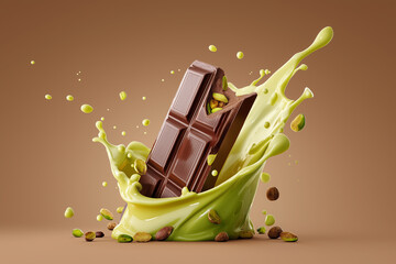 Delicious chocolate with pistachio splash captured in Dubai's vibrant culinary scene