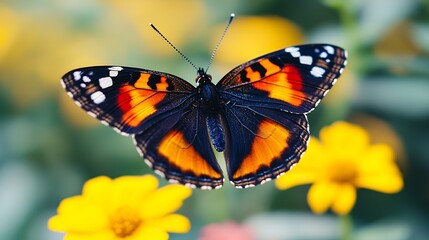 Obraz premium Butterfly suspended mid air wing moving rapidly like helicopter blade captured mid telephoto lens ultra fast shutter speed AI subject tracking autofocus keep perfect focus highlighting every delicate