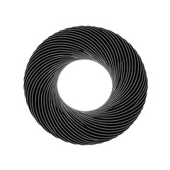 Circular black swirl icon on white background for abstract logo