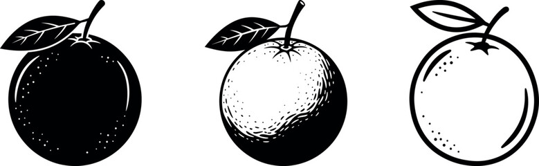 Three vintage style black and white orange illustrations