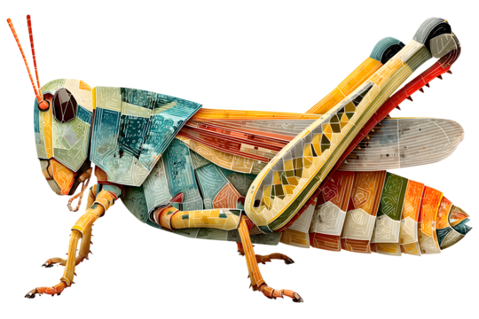 Stylized Grasshopper Insect Geometric Art Colorful Pattern Nature Illustration