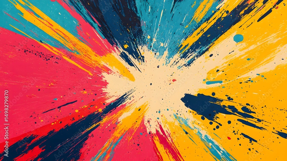 Poster an explosion of vibrant colors radiates from a central point creating an energetic abstract design w