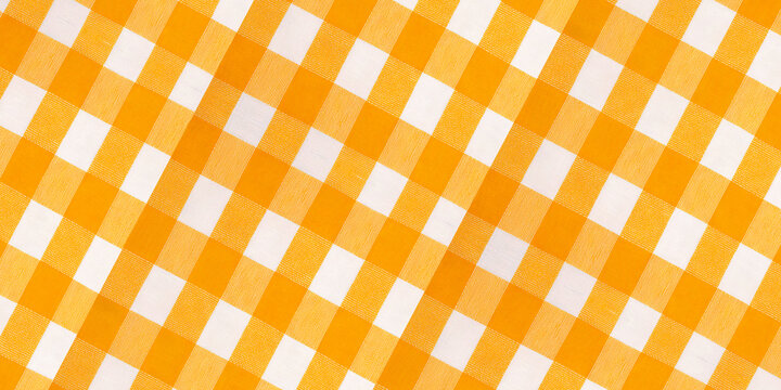 Estampa de tecido xadrez quadriculado laranja e branco com linhas na diagonal. Pano de mesa alaranjado
