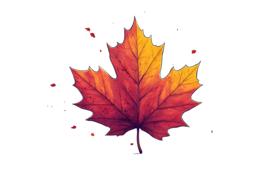 Vibrant Autumn Maple Leaf with Rich Colors and Speckles Ideal for Seasonal Designs