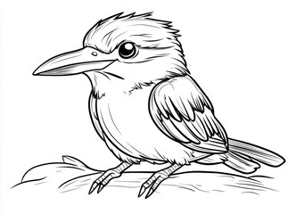 Naklejka premium 線画の小型鳥類、岩の上に止まる