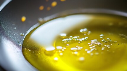 Artistic macro shot of oil sizzling a pan during cooking Detail texture
